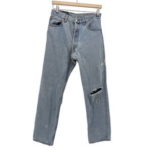 Levi's 501 Jeans W33 L32 Light Blue Distressed Made in USA 1998 Stained 501-0134